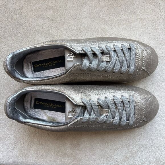 Donna Karan Tez Metallic Pewter Bronze Sneakers Women 6 M Lace Up Casual - Picture 6 of 15